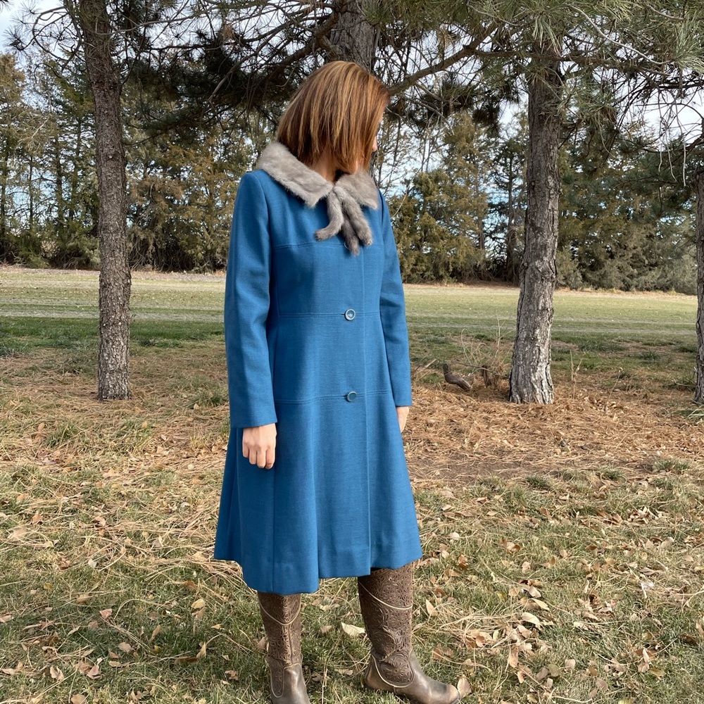 Vintage Meri K Coat Jacket Fur Collar Teal…